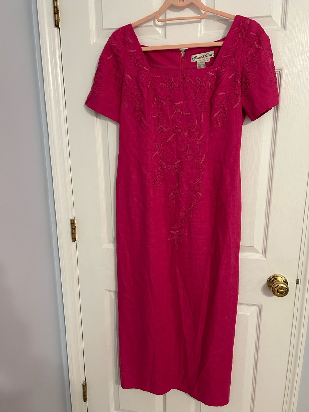 Marie St. Claire Vintage Magenta Embroidered Short Sleeve Midi Dress